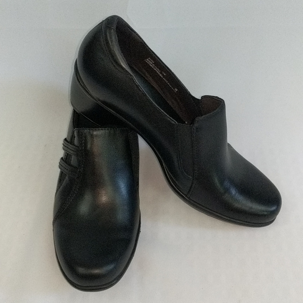 Clarks black slip-on women's shoes